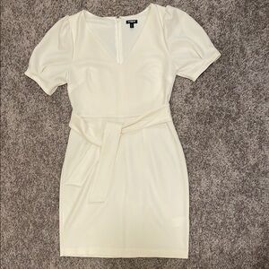Express Cream Sheath Dress with Puff Sleeves
